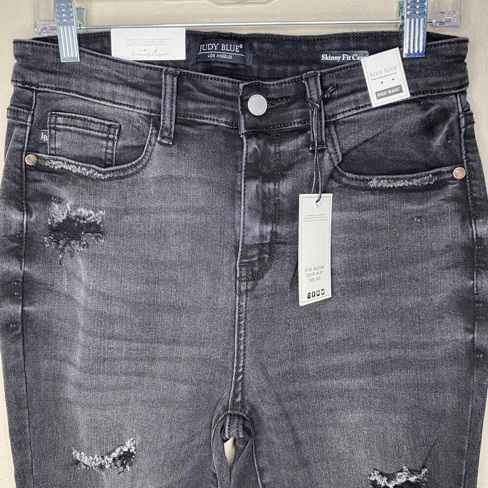 Judy Blue Skinny Fit Capri Distress High Waist Jeans Size 9 (29) Dark Gray New